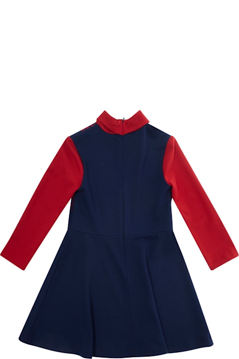 Dresses for Girls Gucci Red And Blue Long Sleeve Dress With Logo Lettering Print In Viscose Girl