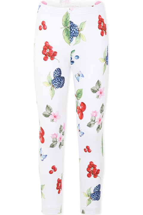 Monnalisa Bottoms for Girls Monnalisa White Leggings For Girl With Fruit