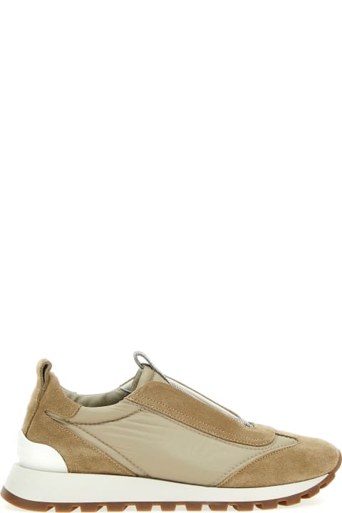 Sneakers for Women Brunello Cucinelli Runner Shoe In Suede And Taffeta Embellished With Threads Of Brilliant Monili