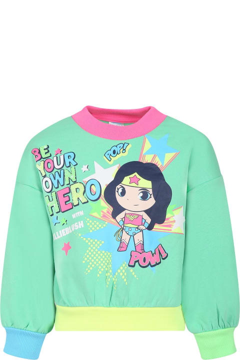 ガールズ Billieblushのトップス Billieblush Green Swetshirt For Girl With Wonder Woman Print