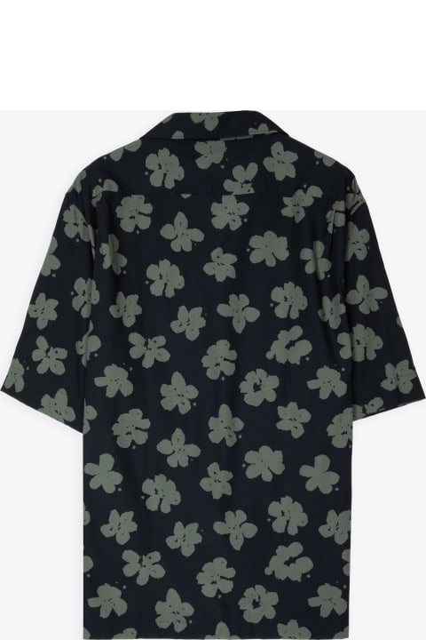 Stampa Ly/co Fiore Grigio Fdo Black poplin shirt with flowers print