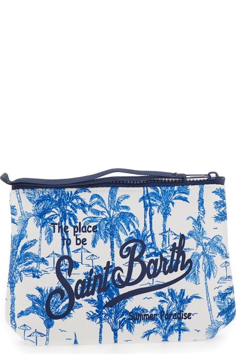 Accessories & Gifts for Girls MC2 Saint Barth 'aline' White And Light Blue Pochette With Logo Print In Scuba Fabric Girl