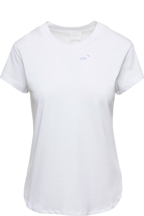 White T-shirt With Blue 'oh. I' Embroidery In Cotton Woman