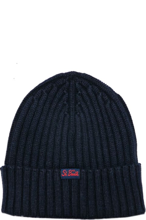 Hats for Women MC2 Saint Barth Blended Cashmere Hat With St. Barth Navy Patch