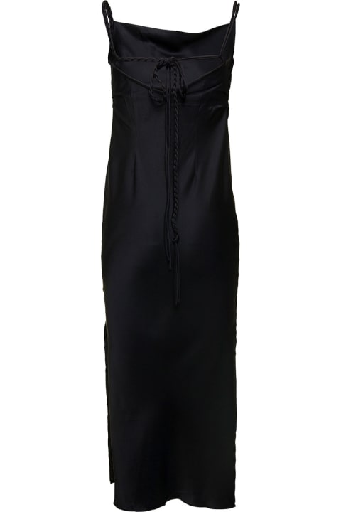 ウィメンズ Nanushkaのワンピース＆ドレス Nanushka Midi Black Dress With Braided Straps In Satin Woman