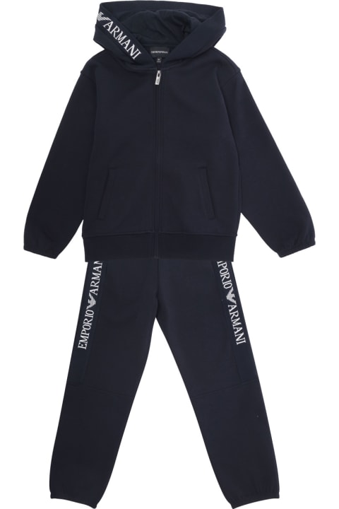 Fashion for Boys Emporio Armani Blue Tracksuit With Contrasting Logo Print In Cotton Boy