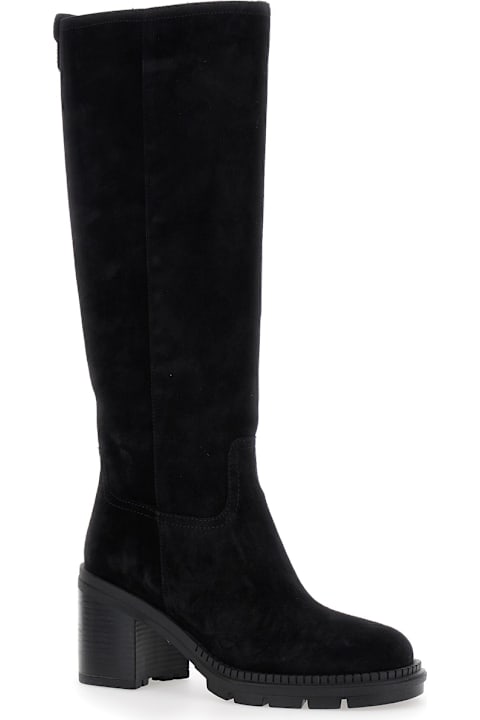 Homeware Casadei Black Boots With Zip Closure On The Side And Logo Embroidery On The Rear In Suede Woman