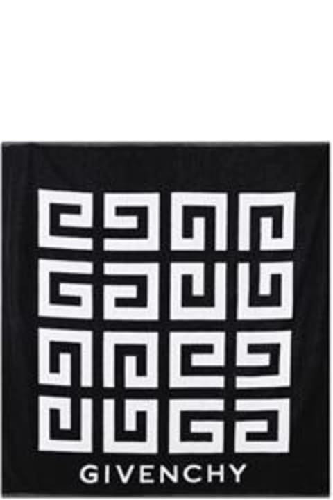 Black Beach-towel For Kids With Logo And 4g Pattern