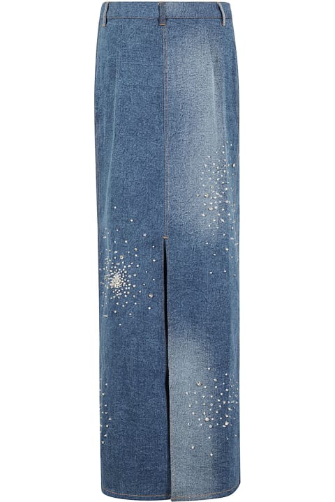 Des Phemmes Clothing for Women Des Phemmes Tie Dye Embroidered Denim Midi Skirt