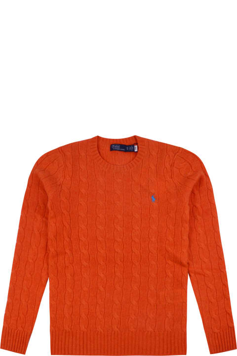 Polo Ralph Lauren Sweaters for Women Polo Ralph Lauren Melange Orange Flannel Wool And Cashmere Braided Sweater