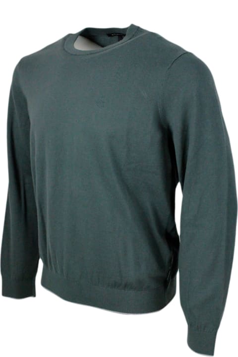 Armani Collezioni Sweaters for Men Armani Collezioni Lightweight Long-sleeved Crew-neck Sweater Made Of Warm Cotton And Cashmere With Contrasting Color Profiles At The Bottom And On The Cuffs