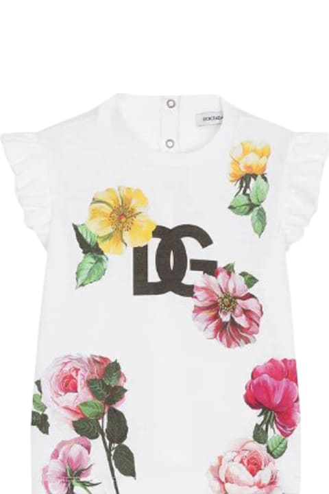 ベビーガールズのセール Dolce & Gabbana Jersey T-shirt With Flower Print And Dg Logo