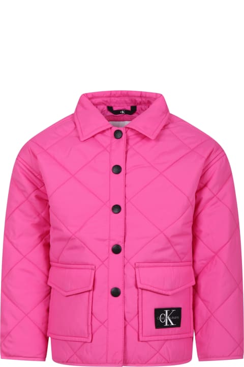 ガールズ Calvin Kleinのコート＆ジャケット Calvin Klein Fuchsia Down Jacket For Girl With Logo