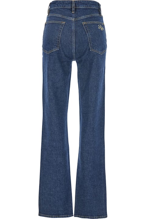 Frame for Kids Frame 'the Ritz Ruler' Blue Flared Jeans With Logo Plaque On The Waist And Logo Embroidery On The Rear In Denim Woman