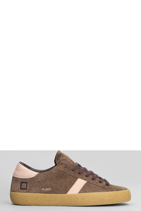 D.A.T.E. Hill Low Suede Sneakers In Taupe Suede And Leather
