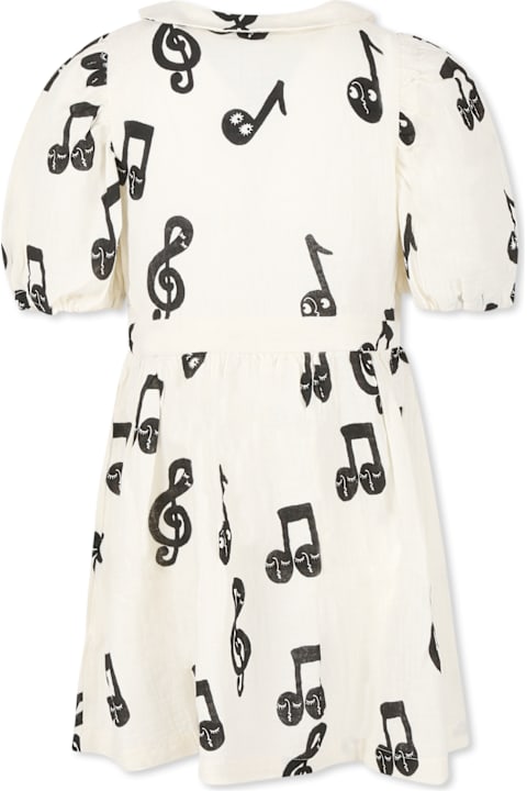 Mini Rodini Dresses for Girls Mini Rodini Ivory Dress For Girl With Musical Notes