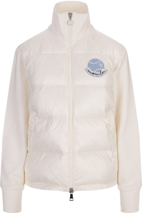 Moncler Clothing for Women Moncler White Cardigan With Zip And Logo Patch