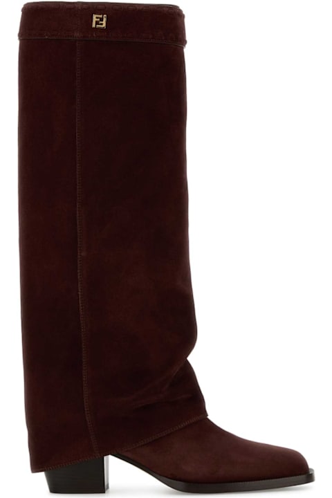 Fendi Burgundy Suede Minerva Boots