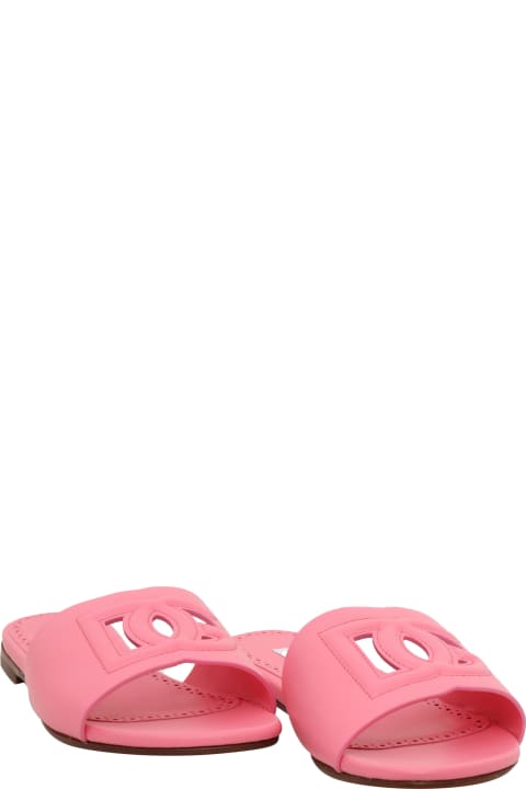 Dolce & Gabbana for Girls Dolce & Gabbana Pink D&g Calf Slippers