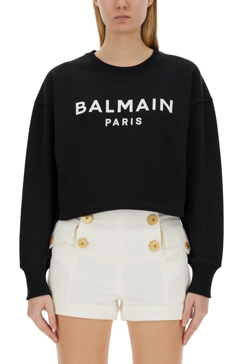 Fleeces & Tracksuits for Women Balmain Cropped Sweatshirt With Flocked Logo