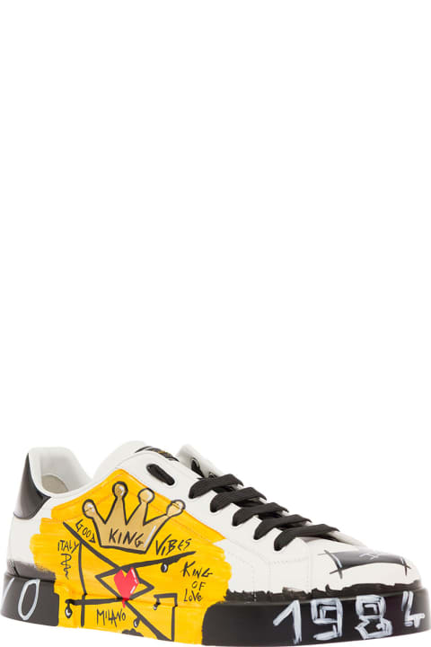 Dolce & Gabbana Man's Multicolor Printed Leather Sneakers