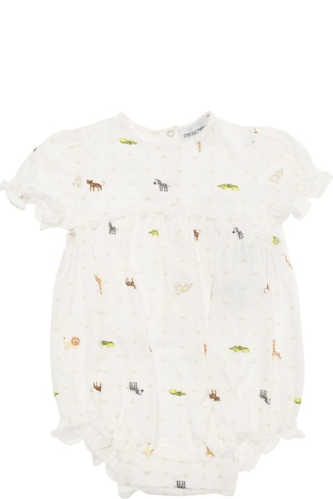 ベビーボーイズ Emporio Armaniのボディスーツ＆セットアップ Emporio Armani White Set With Flounces And All-over Animals Print In Cotton Baby