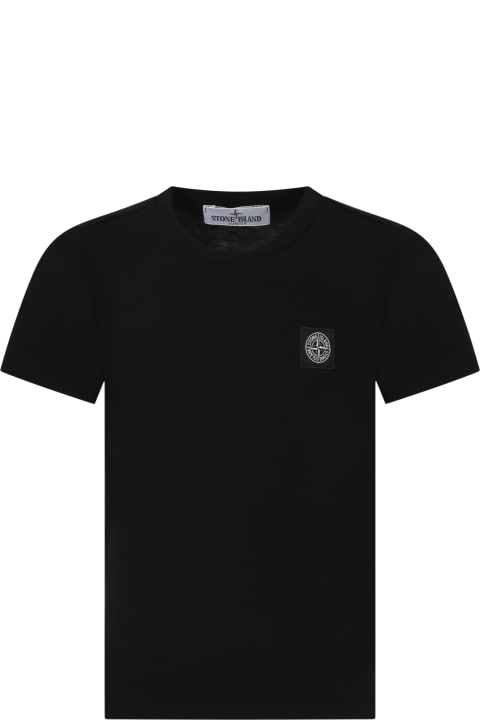 Stone Island Junior T-Shirts & Polo Shirts for Boys Stone Island Junior Black T-shirt For Boy With Logo
