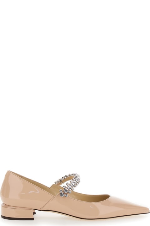 Jimmy Choo for Kids Jimmy Choo Pink Rhinestoned Ballet Shoes With Low Heel In Patent Leather Woman