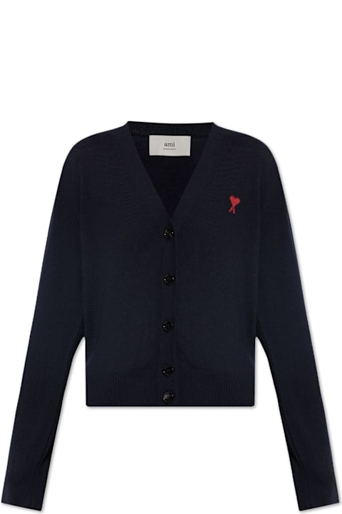 Ami Alexandre Mattiussi سترات لـ السيدات Ami Alexandre Mattiussi Ami De Coeur Logo Embroidered Buttoned Cardigan