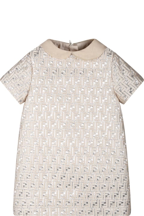 Fashion for Baby Boys Fendi Ivory Dress For Baby Girl With Double F