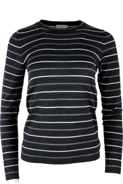 Brunello Cucinelli Clothing for Women Brunello Cucinelli Long-sleeved Striped Crewneck Sweater