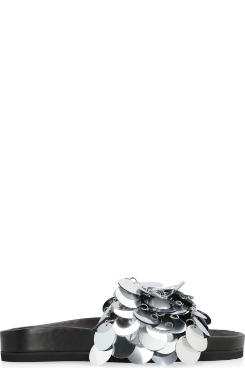 Paco Rabanne Flat Shoes for Women Paco Rabanne Sparkle Leather Slides With Decorative Appliqué