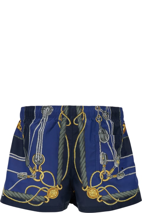 Versace for Men Versace 'nautical' Blue Smiwsuit Trunks With Barocco Motif In Tech Fabric Man