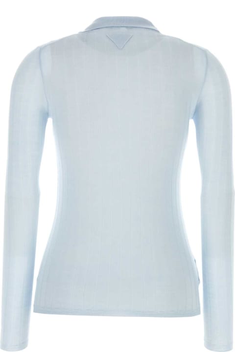 Topwear for Women Prada Pastel Light Blue Cashmere Blend Polo Shirt