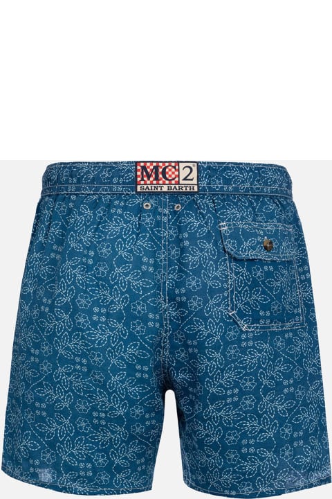 Homeware MC2 Saint Barth Man Mid-length Linen Swim-shorts Gustavia With Sashiko Print