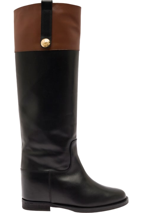 Bicolor Leather Boots Withlogo Via Roma 15 Woman