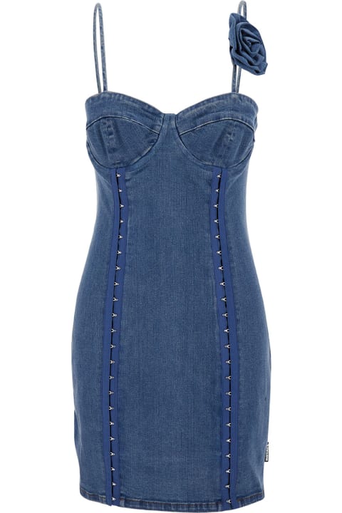Fashion for Women Rotate by Birger Christensen Mini Blue Dress With Rose Detail In Cotton Denim Woman