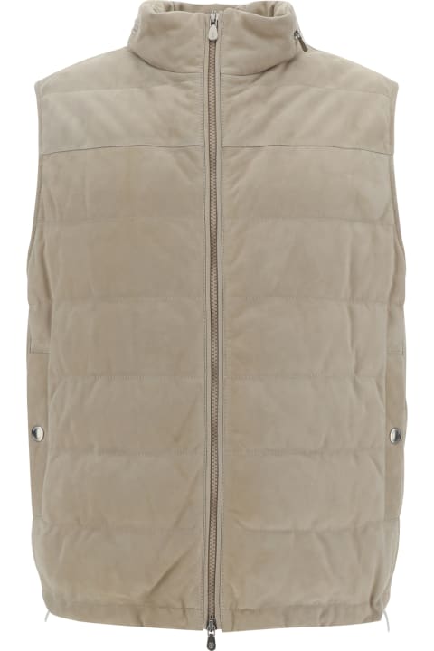 メンズ Brunello Cucinelliのコート＆ジャケット Brunello Cucinelli Leather Down Vest