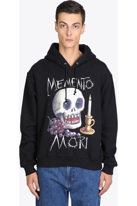 Heavyweight Cotton Hoodie With Front Print Black cotton hoodie with front print - Momento Mori hoodie
