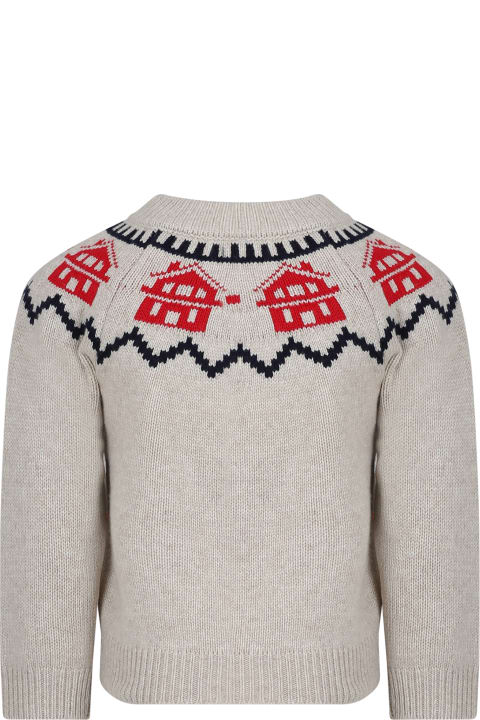 Ivory Sweater For Boy With Jacquard Pattern