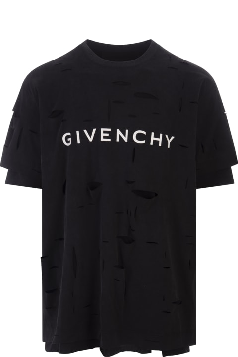 Fashion for Men Givenchy Black Destroyed T-shirt With Logo