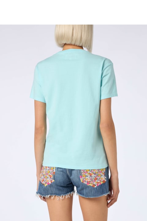 Homeware MC2 Saint Barth Woman Cotton Jersey Crewneck T-shirt Emilie With St. Barth Beach Club Print