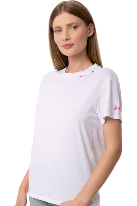 ウィメンズ新着アイテム MC2 Saint Barth Woman Cotton T-shirt With Love Paris Embroidery