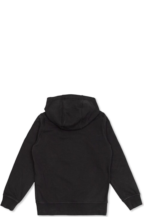 Homeware Stone Island Junior Black Hoodie With Fixed Hood And Maxi Logo Print On The Front In Cotton Boy
