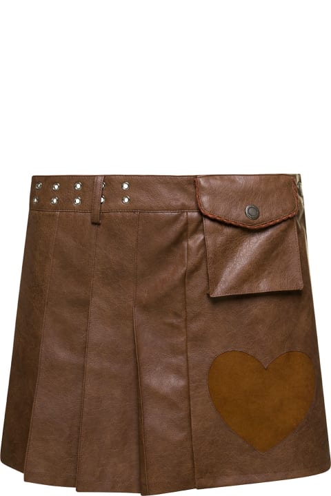 Andersson Bell Skirts for Women Andersson Bell 'arina' Brown Pleated Mini Skirt With Heart And Patch Pocket Detail In Faux Leather Woman