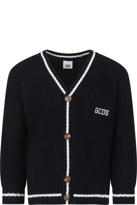 GCDS Mini Sweaters & Sweatshirts for Boys GCDS Mini Black Cardigan For Kids With Logo