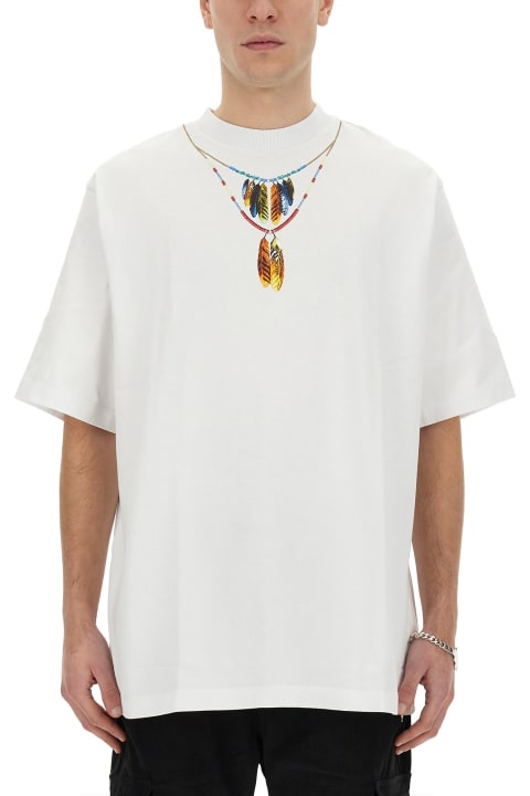 Marcelo Burlon Topwear for Men Marcelo Burlon White 'feather Necklace' T-shirt