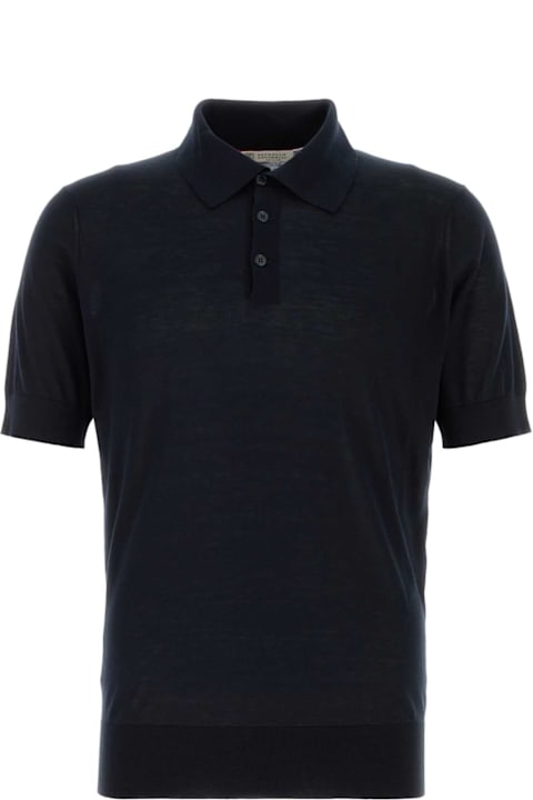 Brunello Cucinelli Midnight Blue Silk Blend Polo Shir