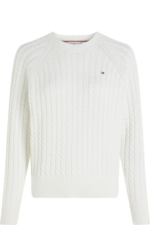 ウィメンズ Tommy Hilfigerのニットウェア Tommy Hilfiger White Relaxed-fit Sweater In Woven Knit