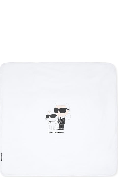 Accessories & Gifts for Baby Boys Karl Lagerfeld Kids White Blanket For Babykids With Choupette And Karl Lagerfeld